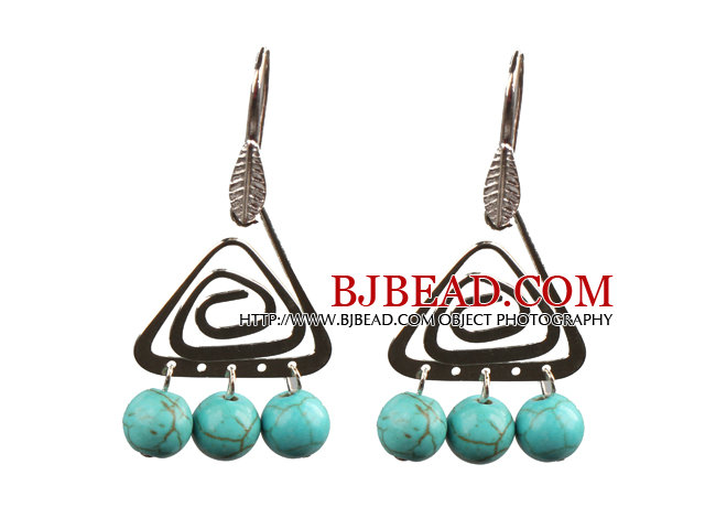 Popular Fashion Natural Turquoise Earrings With Triangular Accessory