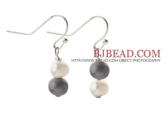 Simple Style 5-6mm Gray and White Freshwater Pearl Earrings