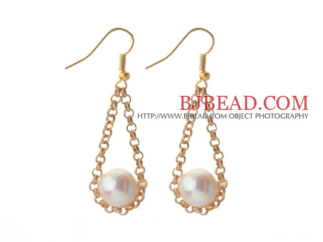 2013 Summer New Design Triangle Shape 10-11mm Round White Freshwater Pearl Earrings