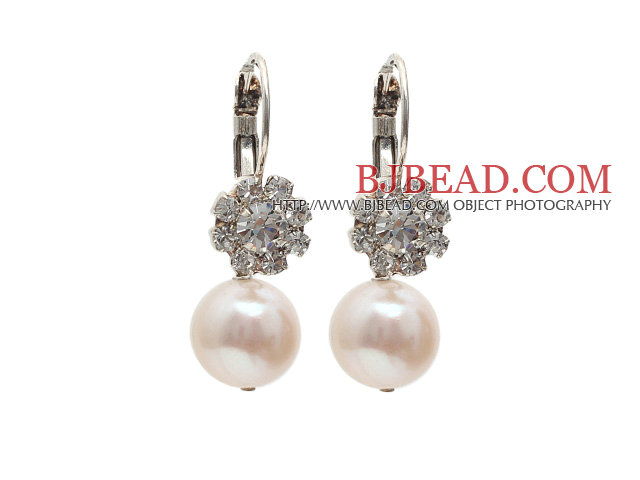 Fashion Style Natural White Freshwater Pearl Level Back Earrings with Rhinestone