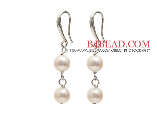 Dangle Style 9-10mm Natural White Freshwater Pearl Beaded Earrings