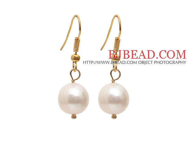 Simple Style Natural White 10-11mm Freshwater Pearl Earrings with Yellow Color Fish Hook