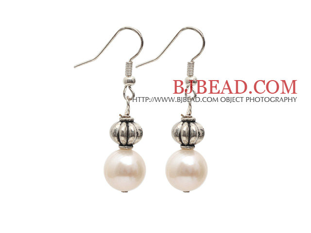 Simple Style Natural White 10-11mm Freshwater Pearl Earrings with Tibet Silver Accessories