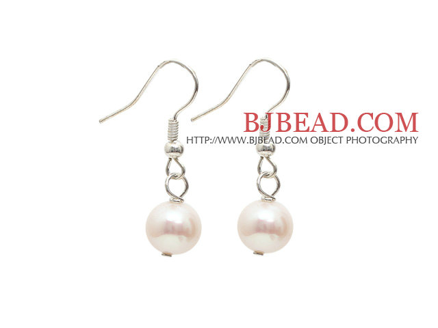 Simple Style 9-10mm Natural White Freshwater Pearl Earrings with Fish Hook