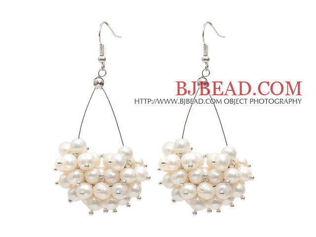 Triangle Shape Natural 5-6mm White Freshwater Pearl Cluster Earrings