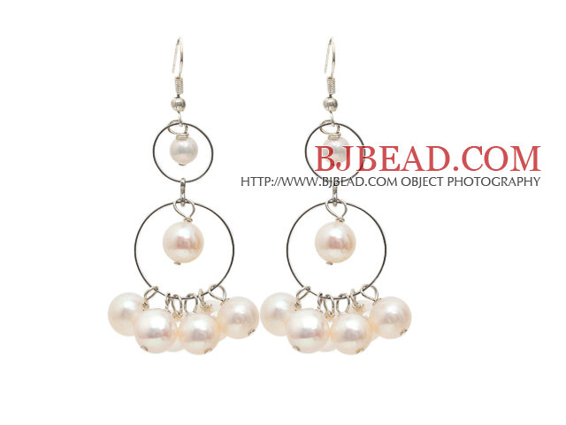 Long Style Natural White Freshwater Pearl Dangle Earrings with Fish Hook