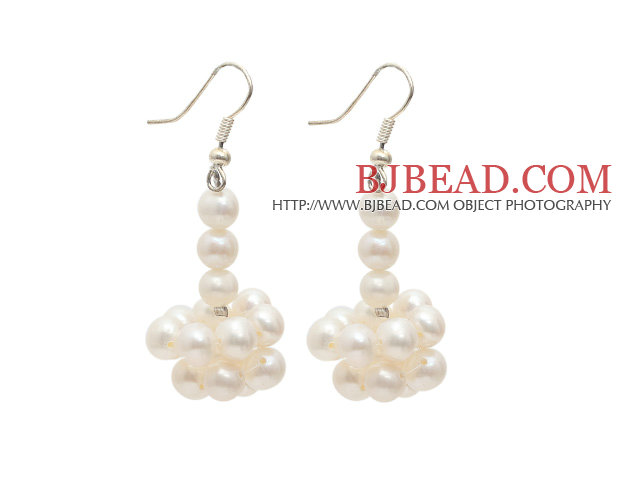 Natural White 5-6mm White Freshwater Pearl Dangle Earrings
