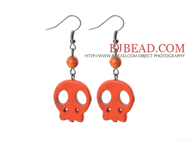 6 Pairs Simple Style Dyed Orange Red Turquoise Skull Earrings with Fish Hooks