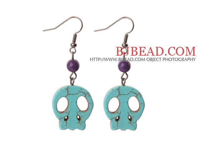 6 Pairs Simple Style Green Turquoise Skull Earrings with Fish Hooks