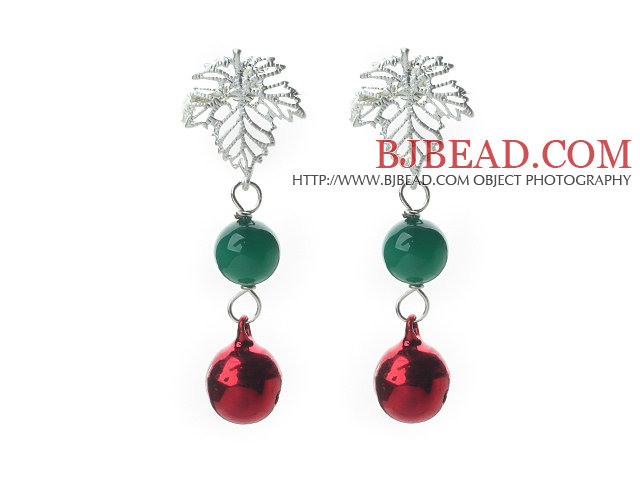 2014 Christmas Design Greeen Agate and Bell Studs Earrings