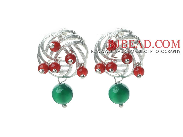 Fashion Style Green Agate and Carnelian Studs Earrings