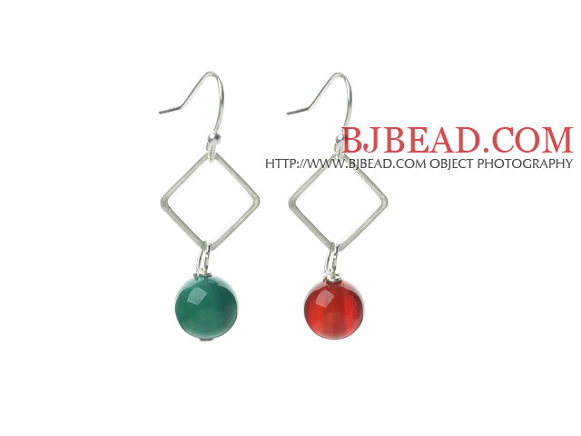 Fashion Design Simple Style Green Agate and Carnelian Dangle Earrings
