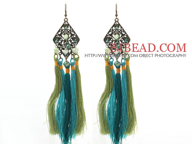 New Design Green and Blue Style Pearl Crystal Tassel Dangle Earrings