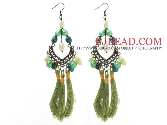 New Design Green Style Assorted Green Baroque Pearl Tassel Dangle Earrings