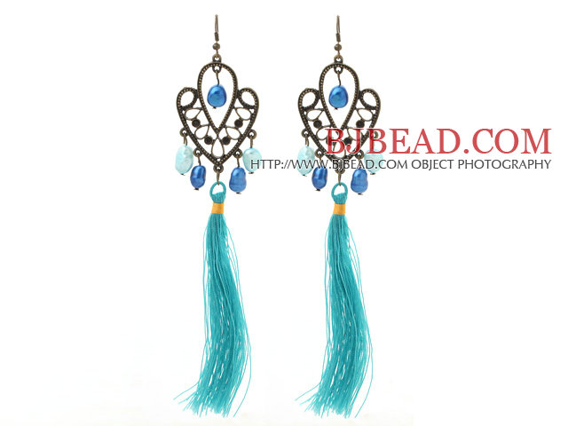 New Design Blue Series 8-9mm Baroque Pearl Tassel Dangle Earrings