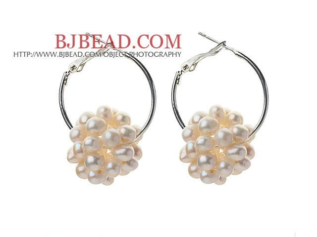 Fashion Style 3-4mm White Freshwater Pearl Big Loop Earrings