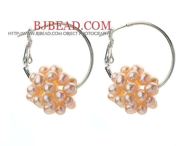 Fashion Style 3-4mm Pink Freshwater Pearl Big Loop Earrings