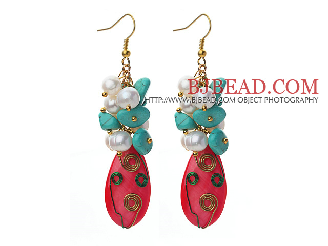 Assorted Turquoise and White Freshwater Pearl and Hot Pink Shell Earrings