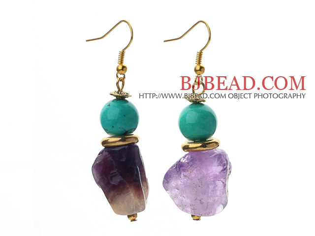 New Design Turquoise and Irregular Shape Amethyst Earrings