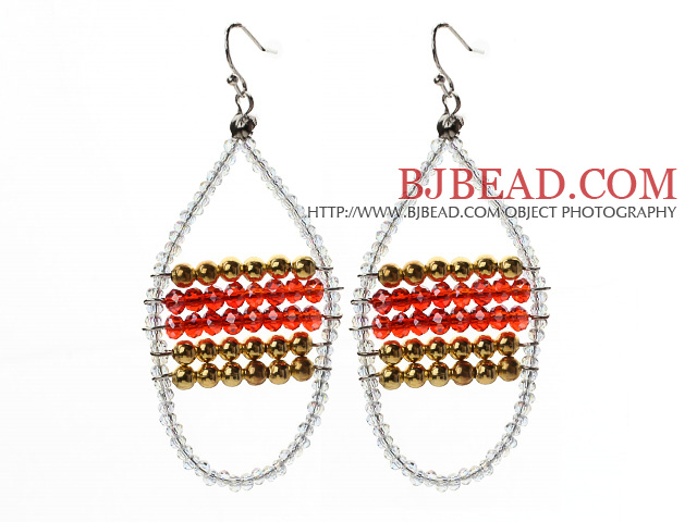 New Design Clear and Red and Golden Color Crystal Earrings