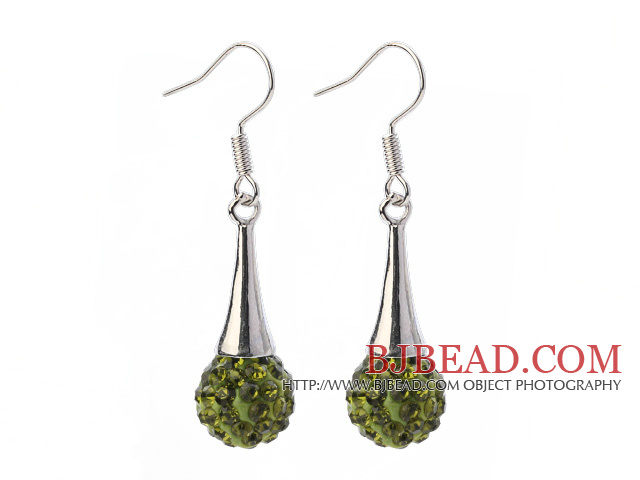 Fashion Simple Style 10mm Olive Green Polymer Clay Rhinestone Horn Charm Earrings With Fish Hook