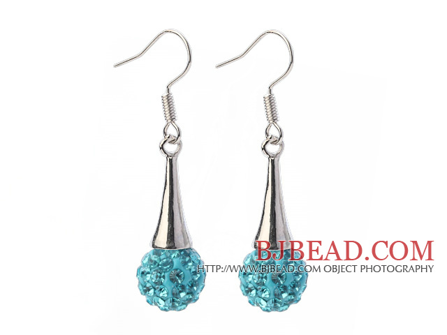 Nice Simple Style 10mm Sky Blue Polymer Clay Rhinestone Horn Charm Earrings With Fish Hook