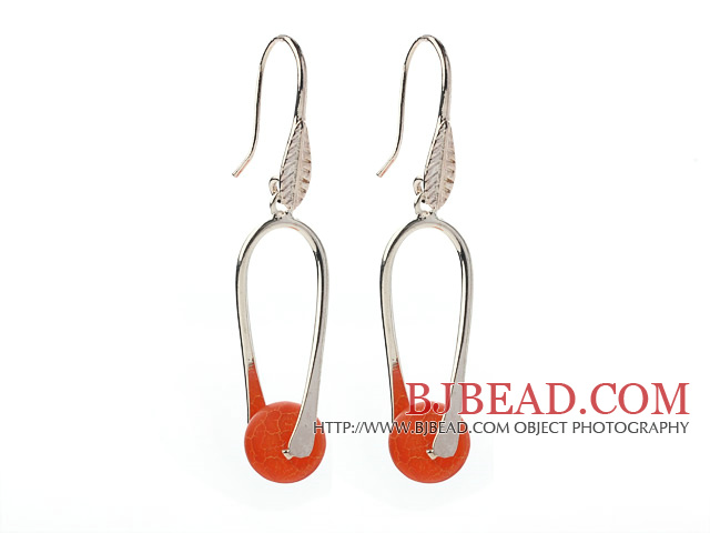 Nice Simple Style 10mm Round Orange Air-Slake Agate Dangle Earrings With Fish Hook