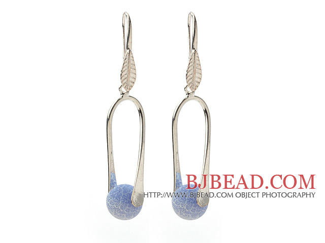 Fashion Simple Style 10mm Round Blue Air-Slake Agate Dangle Earrings With Fish Hook