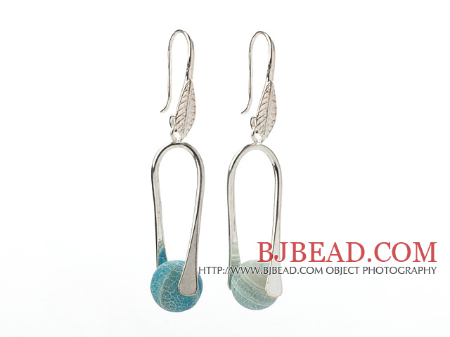 Fashion Simple Style 10mm Round Air-Slake Agate Dangle Earrings With Fish Hook