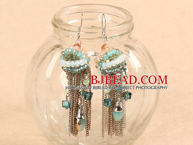 Fantastic Beautiful Long Style Jade-Like Crystal Alloyed Tassel Earrings