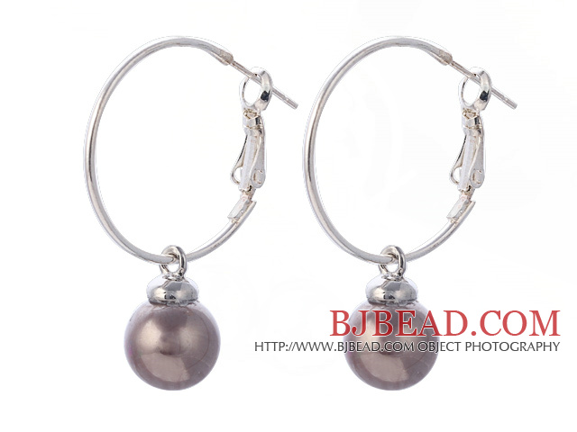 Fashion 10mm Round Purple Colorful Seashell Beads Dangle Earrings With Large Hoop Earwires
