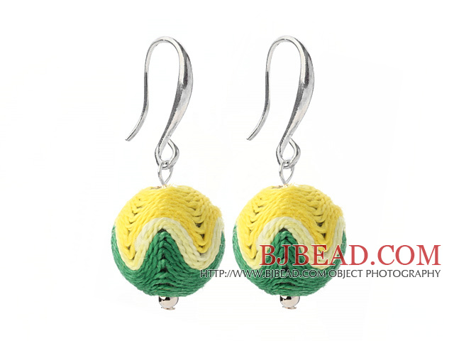 Fashion Simple Style 16mm Yellow And Green Wool Ball Dangle Earrings With Fish Hook