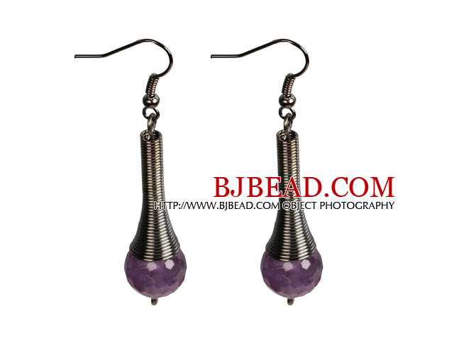 Vintage Style Simple Amethyst Beads Dangle Earrings