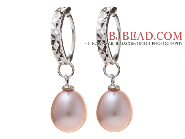 Nice Simple Style 8-9mm Natural Purple Freshwater Pearl Earrings With 925 Sterling Silver Ear Hoops