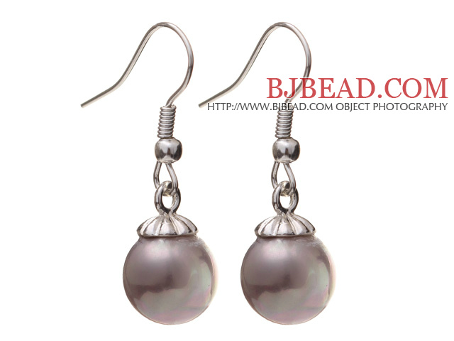 Lovely 10mm Round Light Purple Seashell Beads Drop Earrings With Fish Hook