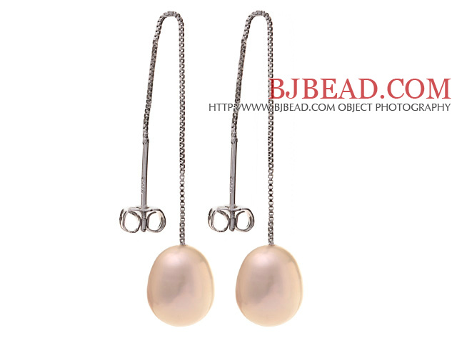 Lovely Simple Style 8-9mm Natural Pink Freshwater Pearl Dangle Studs Earrings
