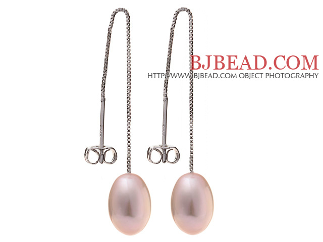 Lovely Simple Style 8-9mm Natural Purple Freshwater Pearl Dangle Studs Earrings