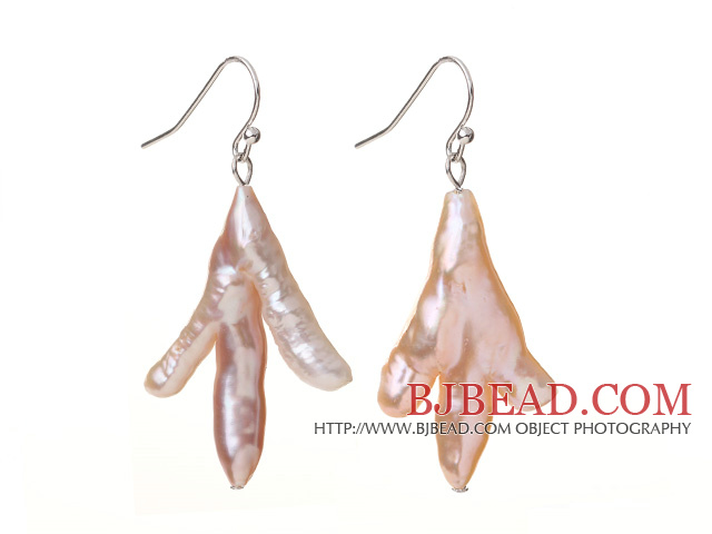 Fashion Natural Pink Blister Freshwater Pearl Drop Earrings With Fish Hook