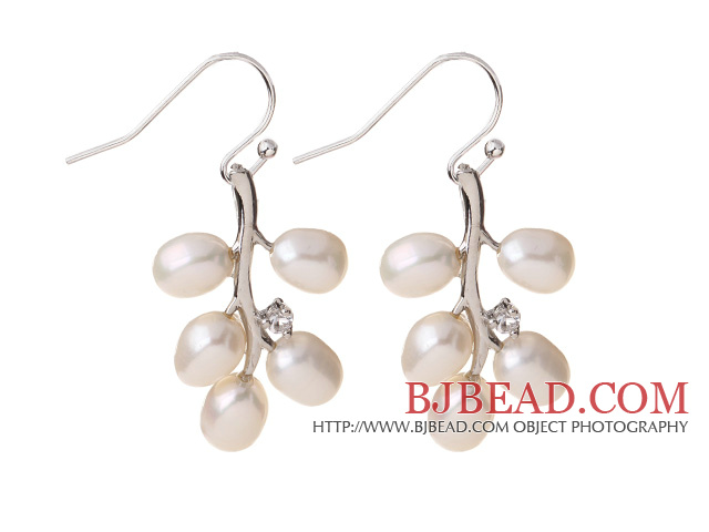 Fashion 5-6mm Natural White Freshwater Pearl Branch Drop Earrings With Fish Hook