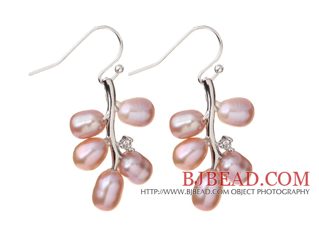 Fashion 5-6mm Natural Purple Freshwater Pearl Branch Drop Earrings With Fish Hook