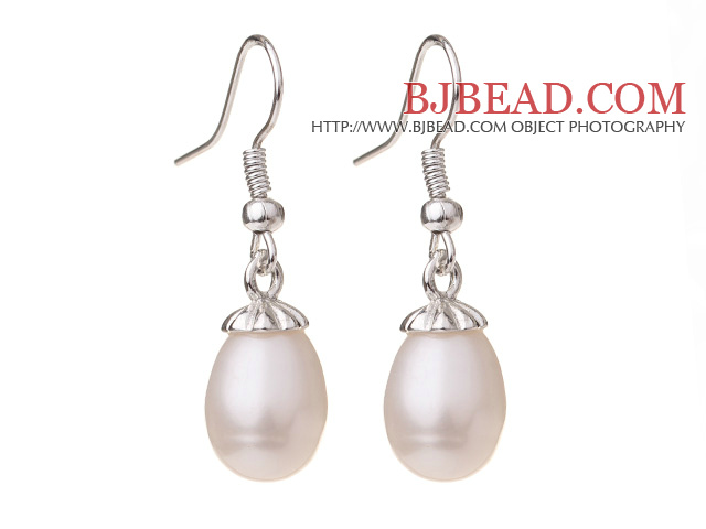 Lovely Natural 10-11mm White Freshwater Pearl And Silver Color Charm Drop Earrings With Fish Hook