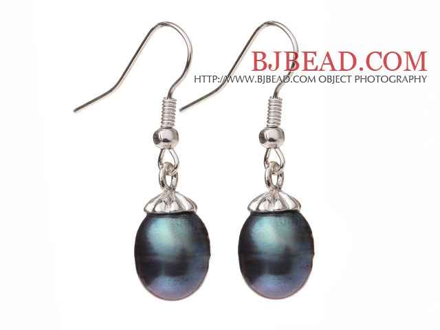 Lovely Natural 10-11mm Black Freshwater Pearl And Silver Color Charm Drop Earrings With Fish Hook