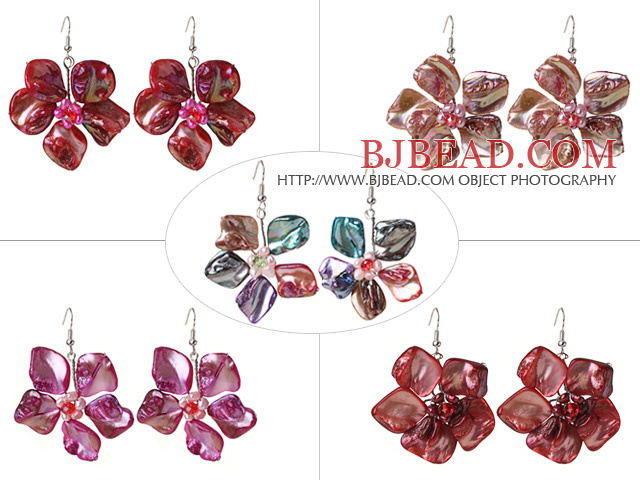 Newly Summer Design Cute 5 Pairs Pearl Shell Flower Earrings with Fish Hook