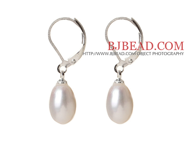 Elegant Natural Drop Shape White Freshwater Pearl Earrings with Lever Back Hook