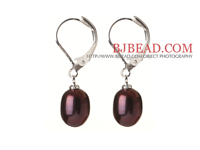 Elegant Natural Drop Shape Dark Purple Freshwater Pearl Earrings with Lever Back Hook