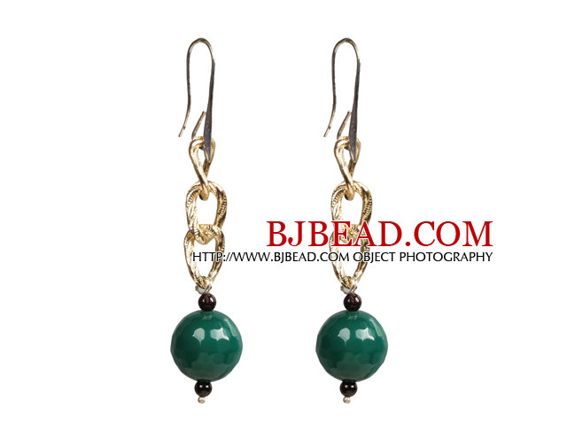 Beautiful Long Style Garnet Green Agate Beads Earrings with Golden Loop Charm