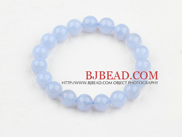 7mm Round Natural Chalcedony Beaded Elastic Bangle Bracelet