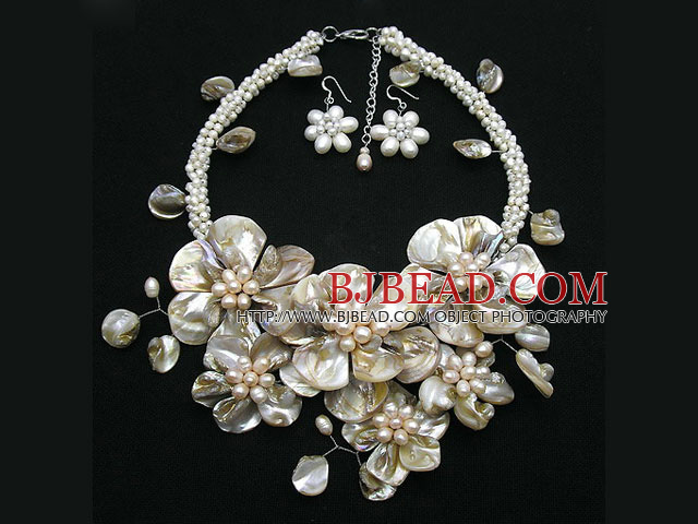 Big Style White Freshwater Pearl and Shell Flower Set ( Necklace and ...