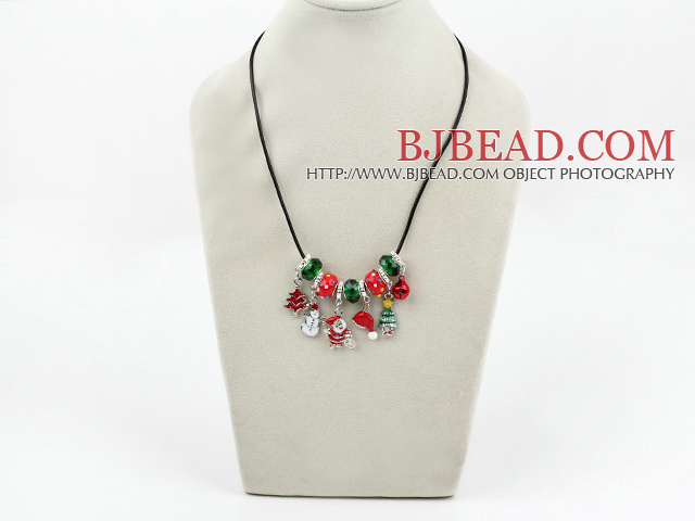 Fashion Style Red and Green Colored Glaze Xmas / Christmas Charm Necklace