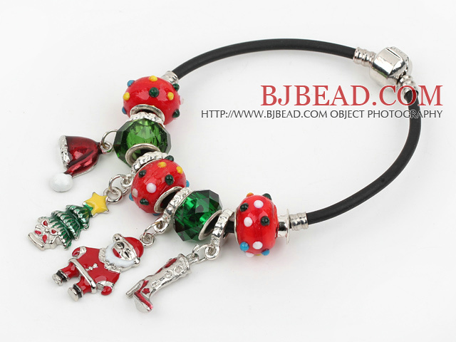 Fashion Style Red Colored Glaze Xmas / Christmas Charm Bracelet